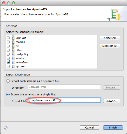 export odsee schema via apache directory studio